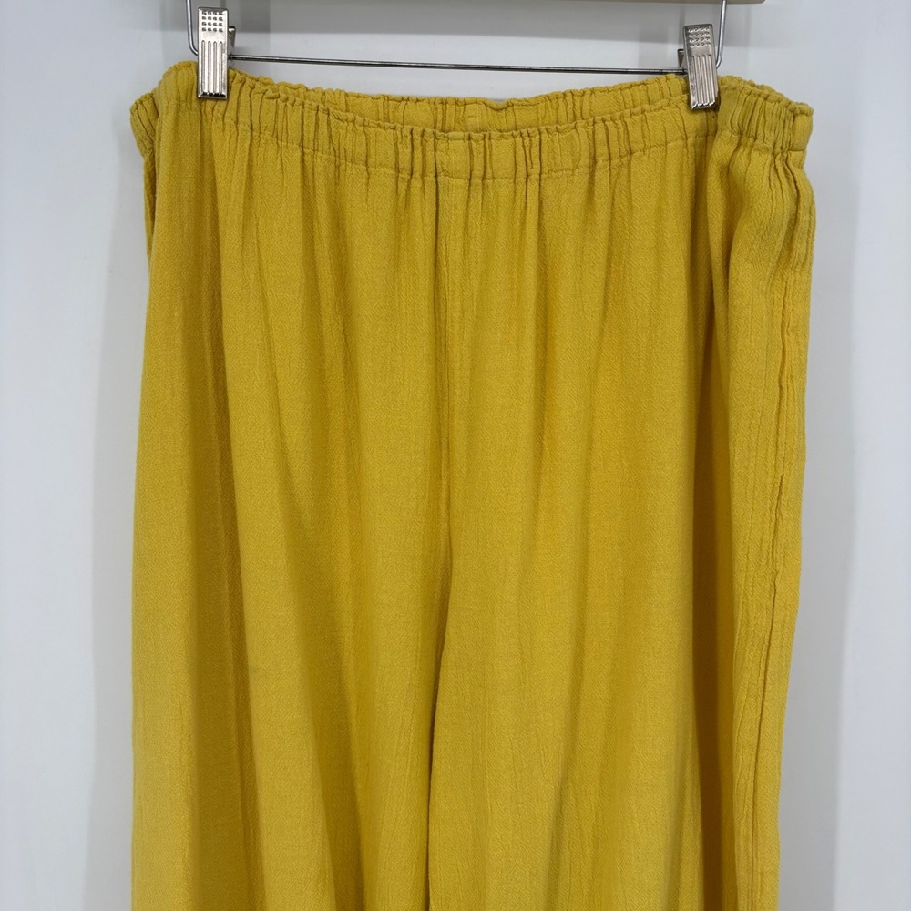 Oh My Gauze Wide-Leg Pants Drawstring Leg Pockets Yellow Size XXL (3) - Picture 4 of 8